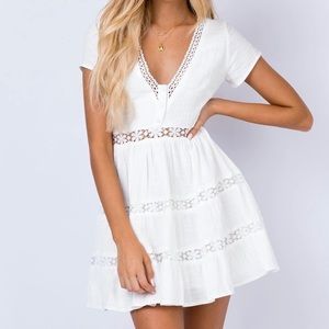 Elegant White Lace Trim Dress